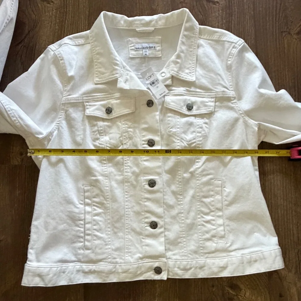 LOFT Denim Jacket White Button Front Trucker Women XL - Picture 9 of 15